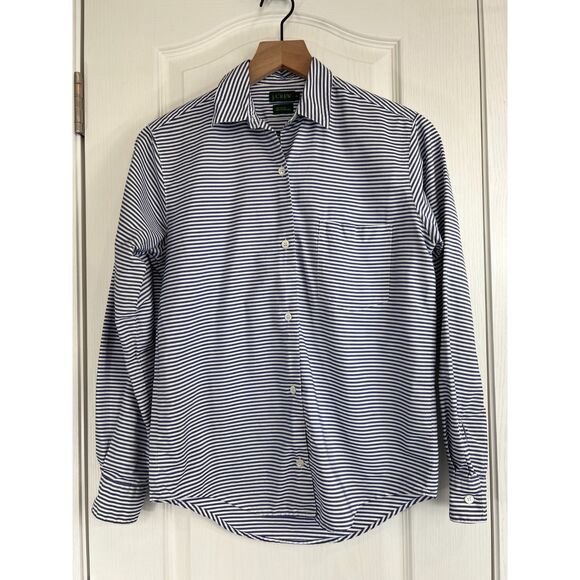 VTG J Crew Button Up Shirt Blue White Stripe Cotton Long Sleeve Women's 2 - Picture 1 of 9